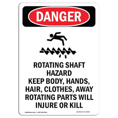 Signmission OSHA Danger Sign, Rotating Shaft Hazard, 5in X 3.5in Decal, 10PK, 3.5" W, 5" H, Portrait, PK10 OS-DS-D-35-V-2445-10PK